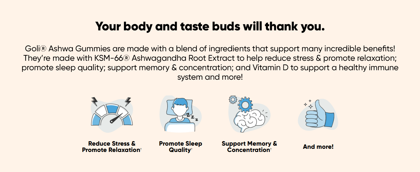 Goli Ashwagandha & Vitamin D Gummy - 60 Count - Mixed Berry, KSM-66, Vegan, Plant Based, Non-GMO, Gluten-Free & Gelatin Free Relax. Restore. Unwind, Pack of 1