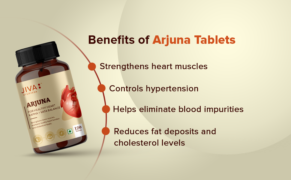 Jiva Arjuna Tablets (120 Tablets) | Ayurvedic Heart Health Support | Helps Manage Blood Pressure & Cholesterol | Made from Arjun Ki Chaal | No Added Fillers or Chemicals | pack of 1