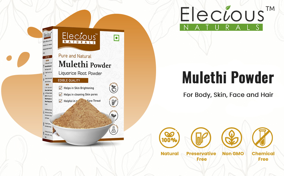 Elecious Mulethi Powder For Face & Eating (200 Grams) | Licorice Powder | Yashtimadhu | Edible | Natural, Preservative-free, Zero-Chemicals
