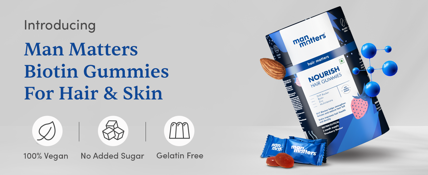Man Matters Biotin Hair Gummies | 120 Days Pack | Enriched with Biotin Vitamin A, C, E & Zinc | Keeps Hair Healthy & Strong |100% Vegetarian