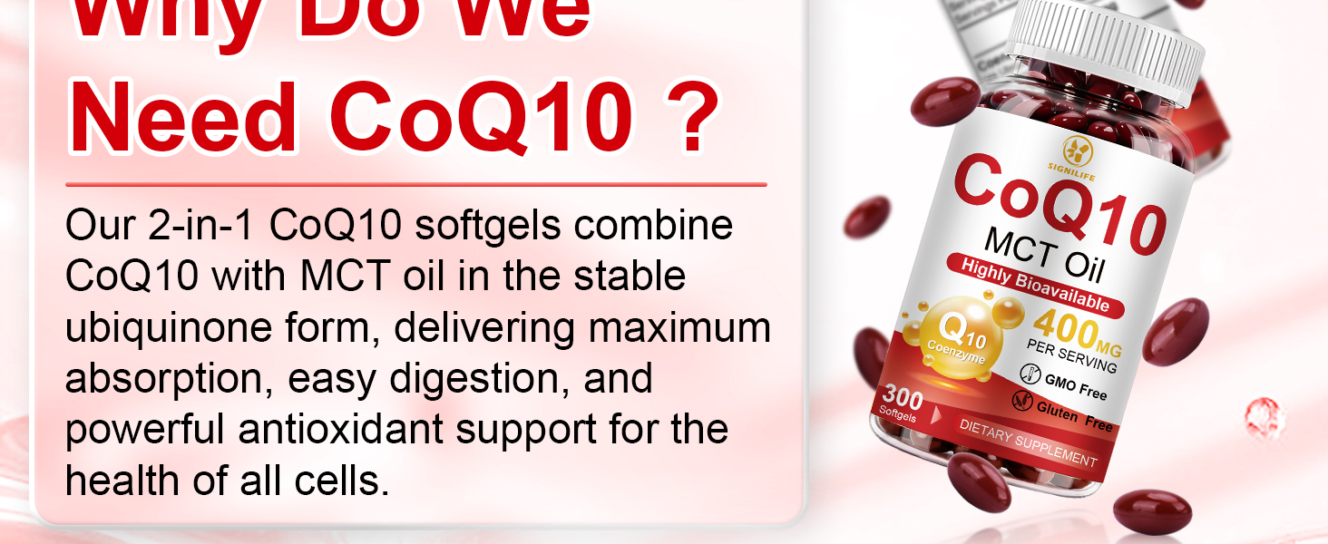 CoQ10 400mg Per Serving, 300 Softgels Extra Strength with MCT Oil