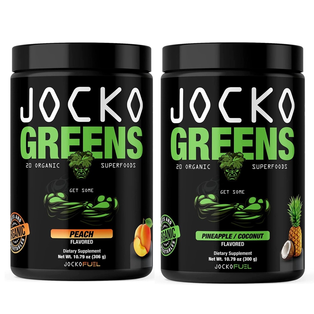 Jocko Fuel Greens Powder Bundle - Greens & Superfood Powder for Healthy Green Juice - Keto Friendly with Spirulina, Chlorella, Digestive Enzymes, & Probiotics - 60 Servings