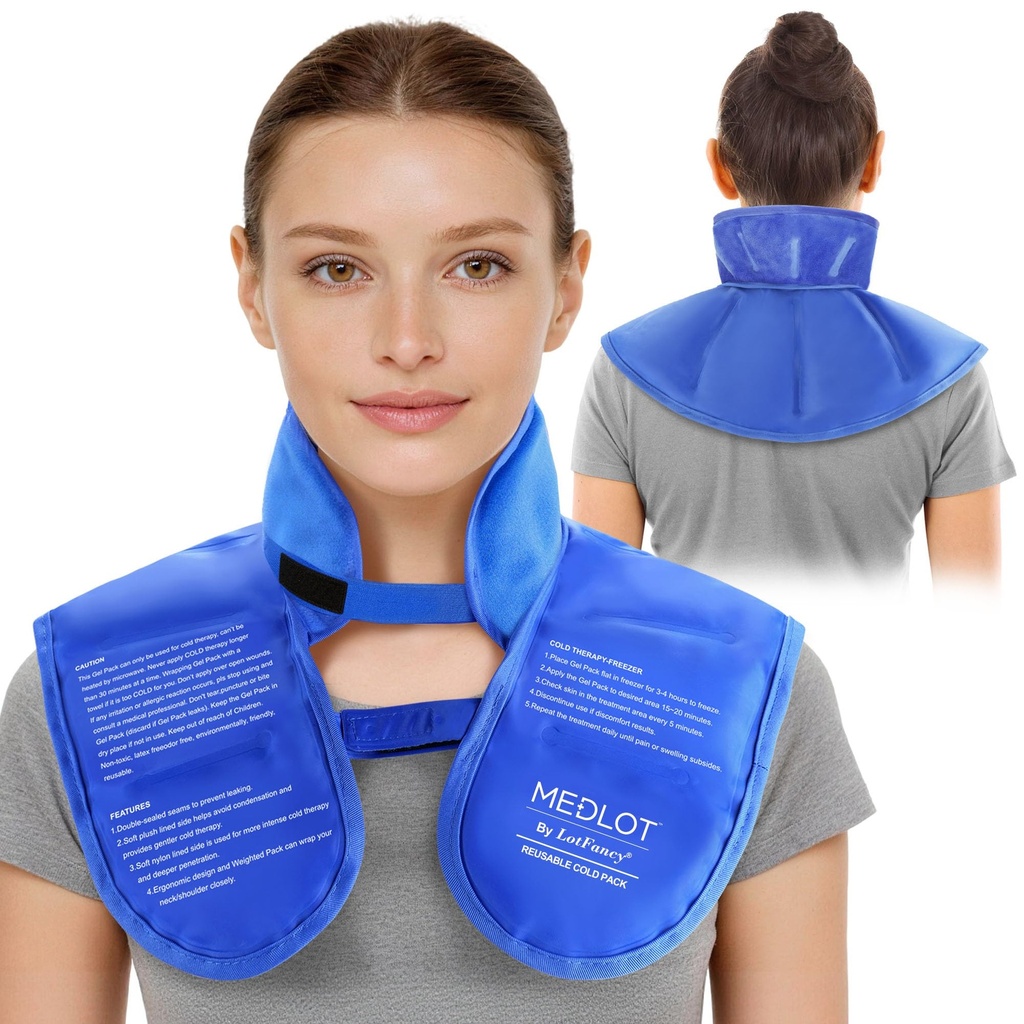 LotFancy Ice Pack for Neck Shoulder, Reusable Cold Neck Wrap for Pain Relief, Flexible Gel Pack with Adjustable Straps, Cold Compress Therapy for Injuries, Swelling, Strains, Sprains