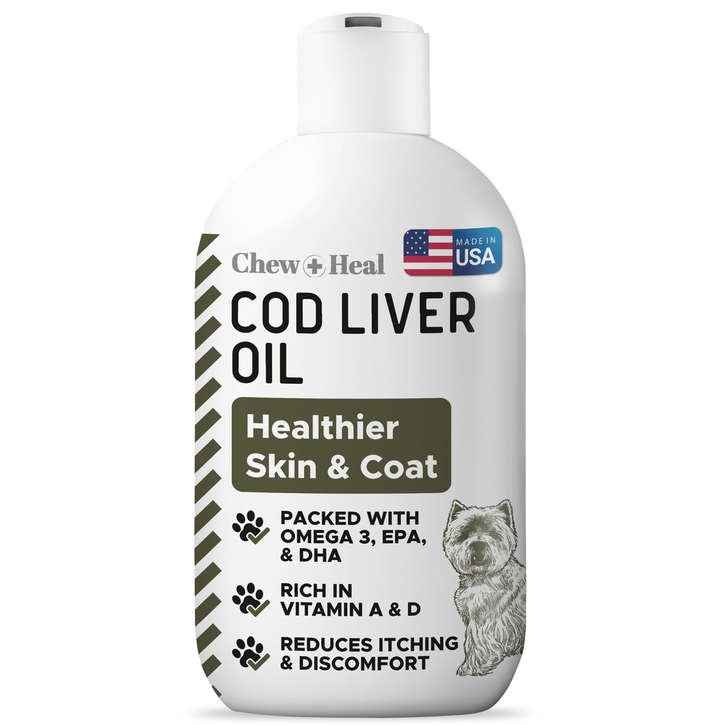 Pure Cod Liver Oil for Dogs - 8 oz - Contains Omega 3, Omega 6, Vitamin A, and Vitamin D to Reduce Itching and Promote Skin and Coat, Heart, Joint, and Immune Health