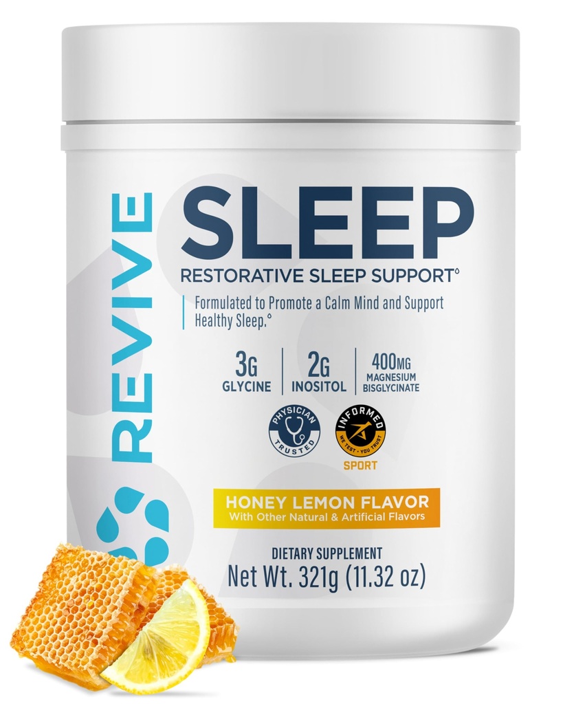 Revive MD Melatonin-Free Sleep Support Supplement for Adults, Honey Lemon - Natural Sleep Aid Supplements with Magnesium (Glycinate), Inositol & L-Theanine for Deep Relaxation (30 Servings)