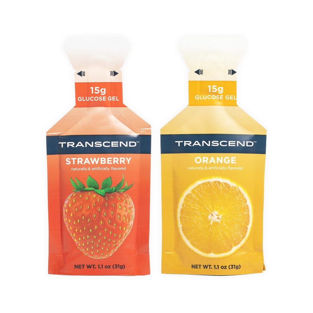 Transcend Foods Strawberry + Orange Gels (1.1 oz, Pack of 10) Fast-Acting Carb Gel Strawberry and Orange Flavor – Caffeine Free, Gluten Free
