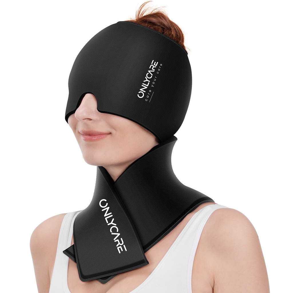ONLYCARE Migraine Relief Cap and Neck Ice Pack Wrap Gel Set, Upgrade Headache Relief Cap and Shoulder Cold Pack, Hot and Cold Compress, FSA - HSA Eligible, Relief of Pain, Swelling, Office Pressure