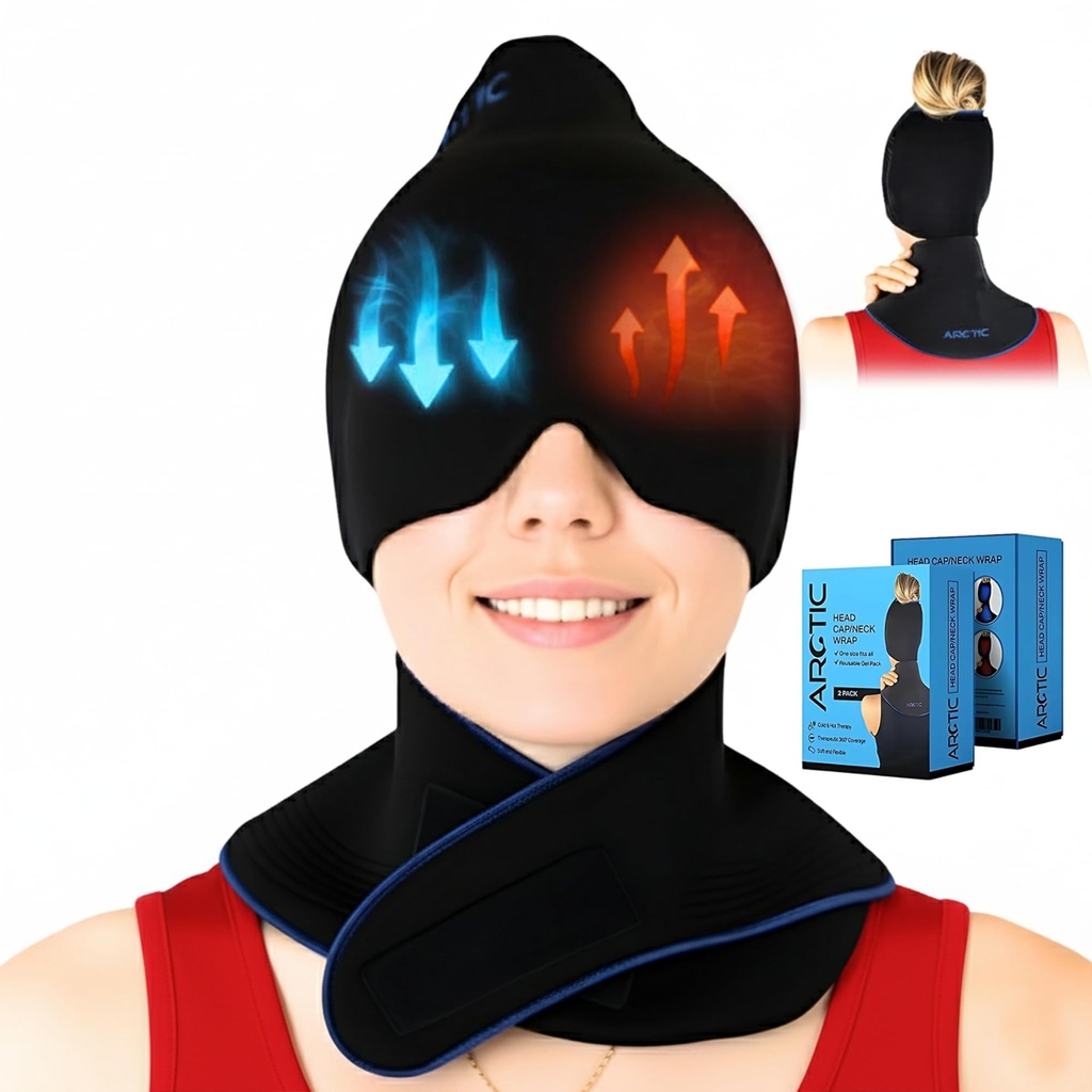 Bundle - Headache Relief Cap + Neck Ice Wrap | Cold Cap for Migraines | Migraine Cap Set – Best Gifts for People with Migraines | Flexible Ice Headache Cap for Cooling Migraine Pain & Sinus Relief