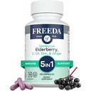 FREEDA Sambucus Elderberry with Vitamin C, Zinc, Vitamin D3 & Ginger - 5 in 1 Herbal Antioxidant Immune Support Supplement for Women & Men - Gluten Free Adult Elderberry Capsules, USA Made (120 Count)