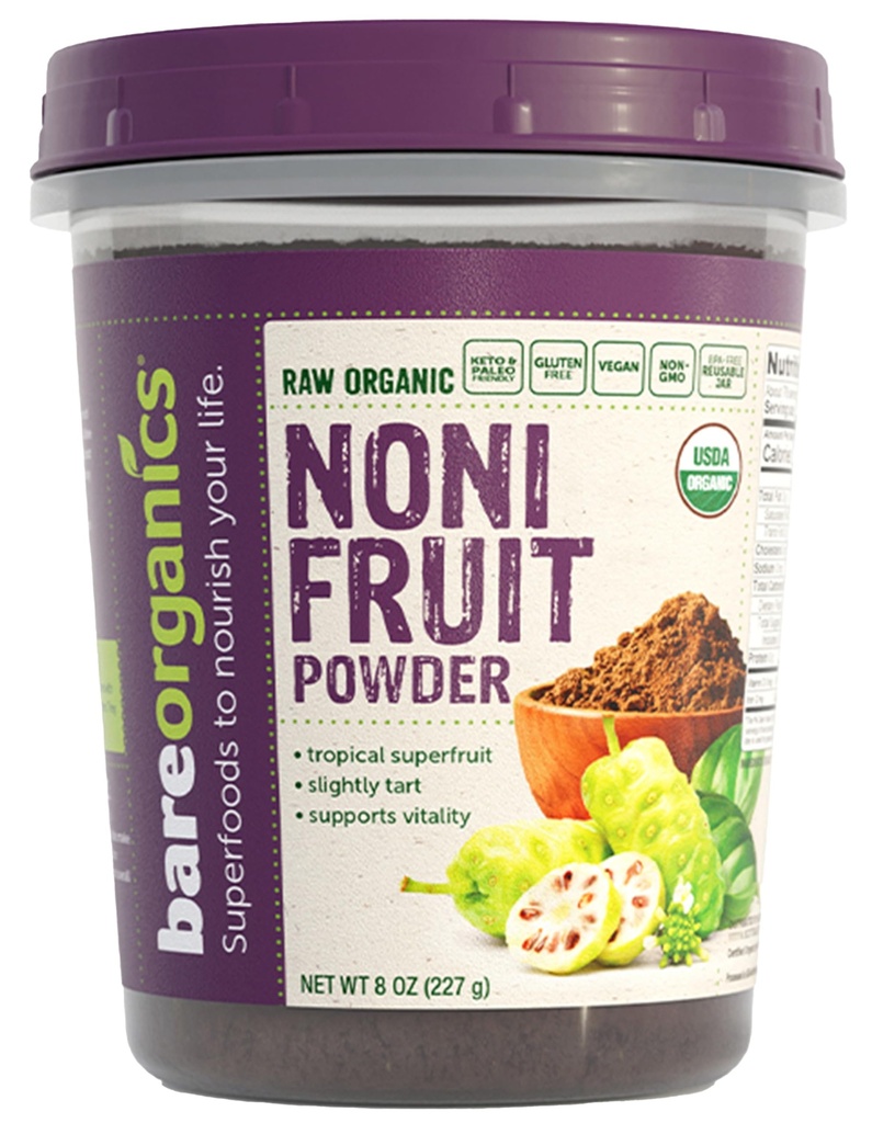 BareOrganics Organic Noni Fruit Powder - USDA Certified Organic, Raw, Vegan, Gluten-Free Superfood - Noni Powder for Smoothies, Juices & Recipes, 8 Oz