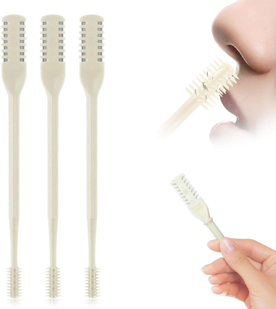 Nasal Hair Cutter, 2025 New Nose Hair Trimmer for Men Women, 360° Rotating Portable Manual Nose Hair Remover, Double Sided Noses Hairs Knife Travel Essentials (Beige, 3Pcs)