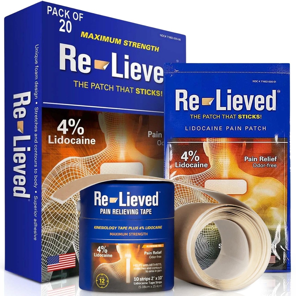 4% Lidocaine Patches & Pain Relief Wrap Bundle - Maximum Strength - Aluminum-Free, Water Resistant, and USA Made - Superior Sticking Relieving Back, Joints and Muscle Pain- Combo Pack