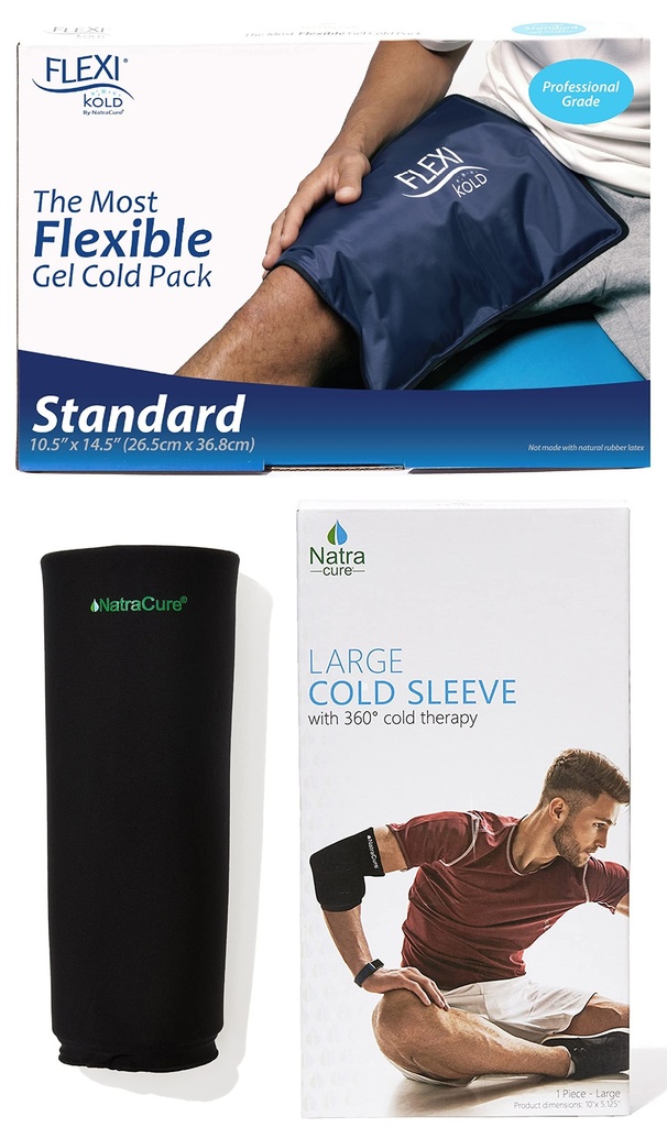 FlexiKold Large Gel Ice Pack and NatraCure Gel Cold Sleeve Wrap - Size: Large