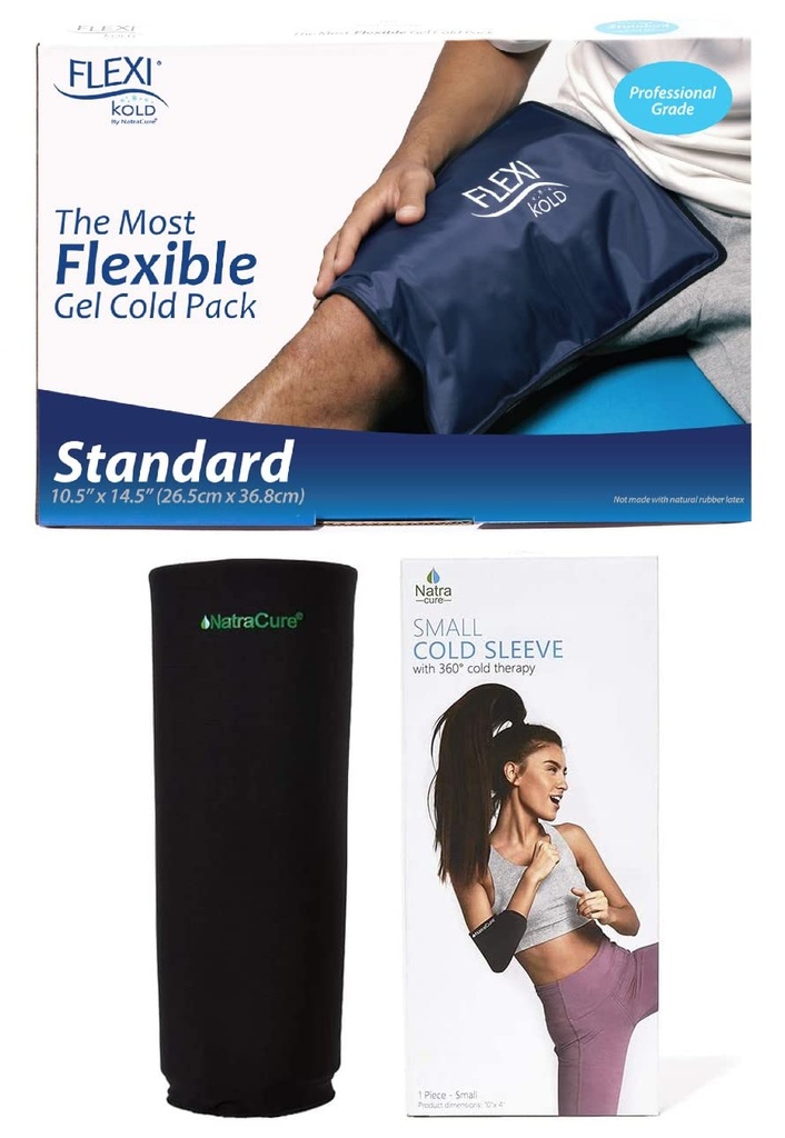 FlexiKold Large Gel Ice Pack and NatraCure Gel Cold Sleeve Wrap - Size: Small