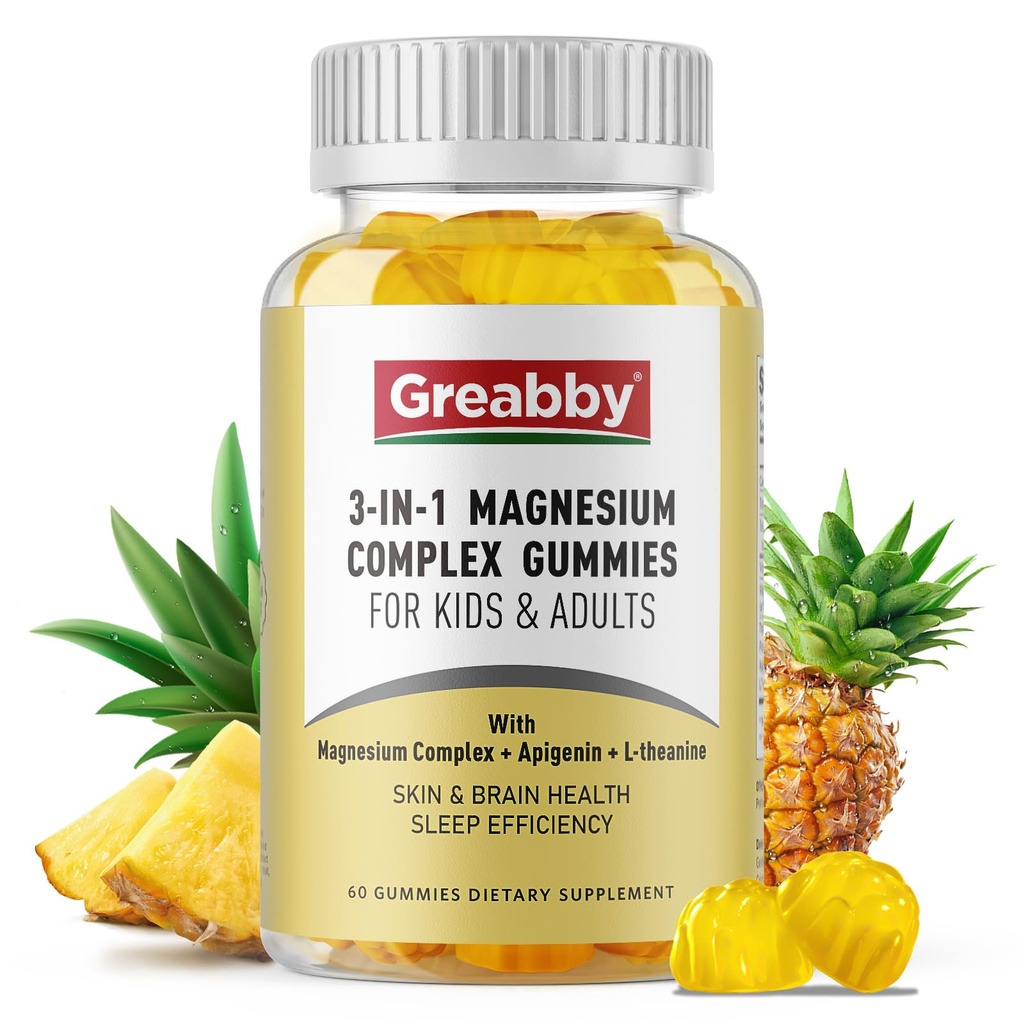 Triple Magnesium Complex Gummies - 800mg Magnesium Glycinate & Citrate, Apigenin & L-Theanine, for Kids & Adults, Naturally Asleep & Muscle Cramps (60 Count)