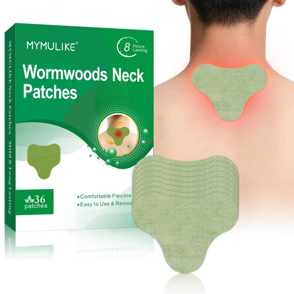 MYMULIKE Neck Patches, 36 Count Maximum Strength Warming Herbal Plaster, Wormwood Extract Sticker 8 Hours Lasting Reduction Joint Discomfort for Knee, Back, Neck, Shoulder