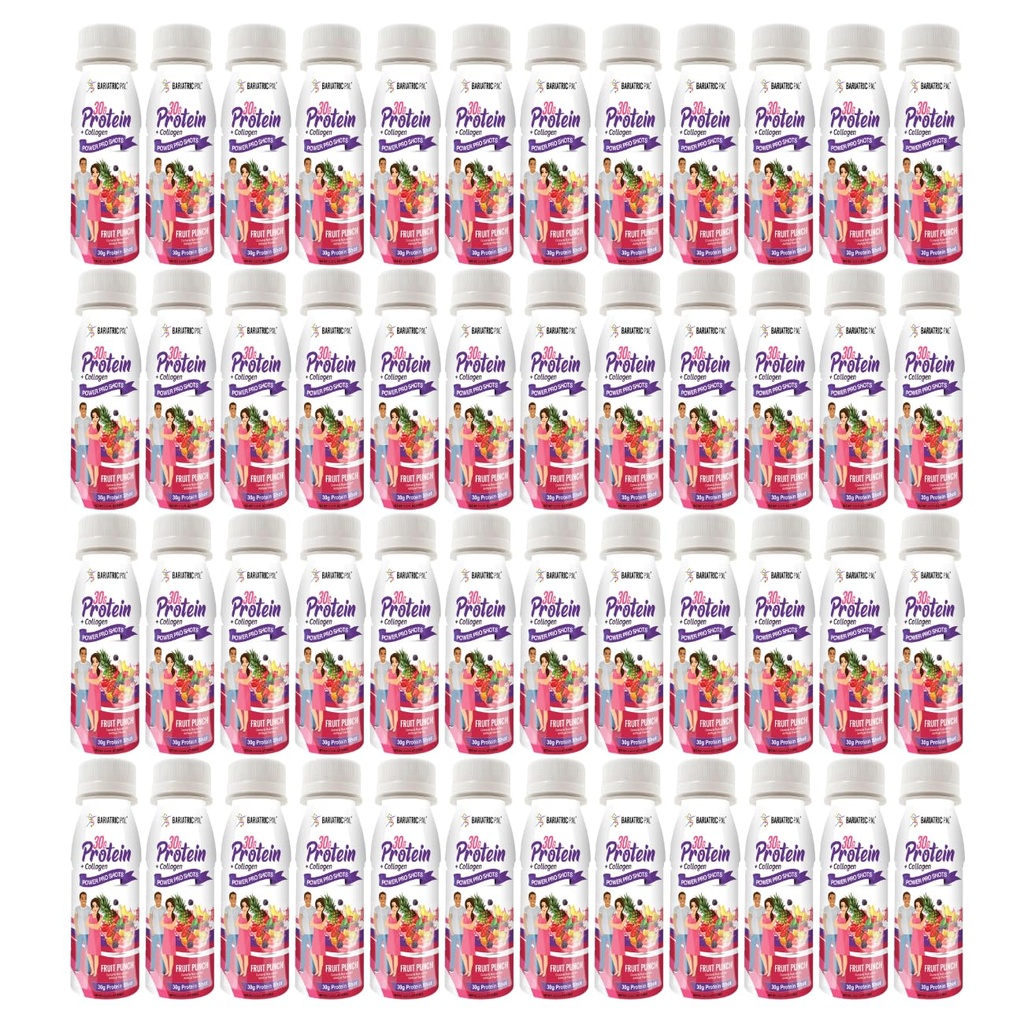 BariatricPal 30g Whey Protein & Collagen Sugar-Free Power Pro Shots - Fruit Punch (48 Bottles)