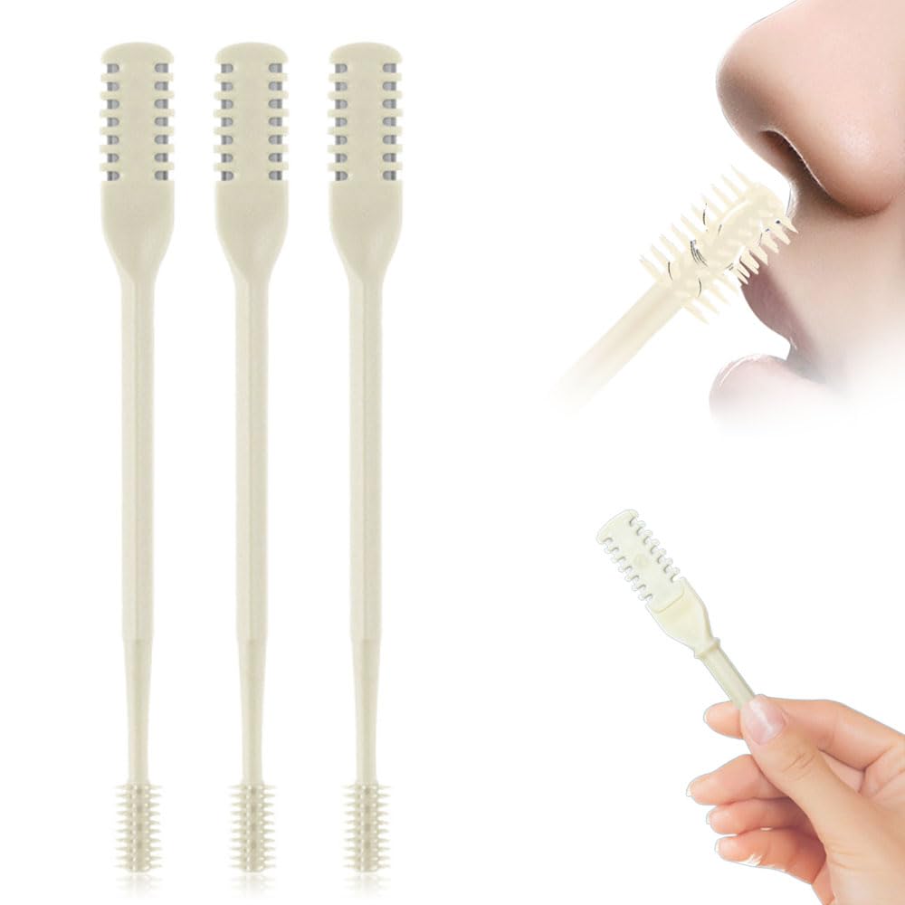 Nasal Hair Cutter, 2026 Upgraded 2 in 1 Nasal Hair Trimmer for Women Men, Manual 360° Rotating Nose Hair Remover Tool with Ear Digger Travel Essentials (Beige, 3 Pcs)