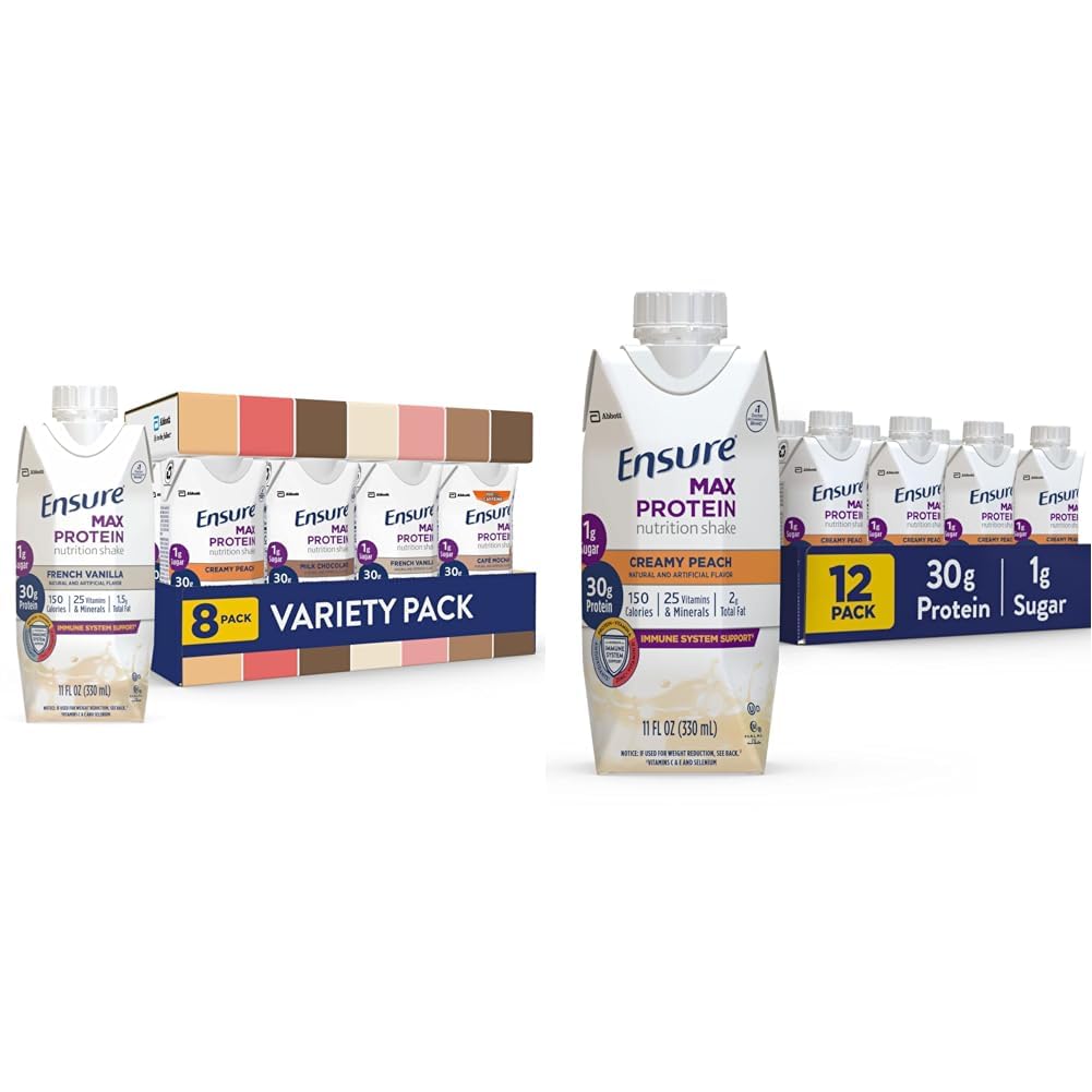Ensure Max Protein Nutrition Shakes, Variety Pack, With 30g of Protein, 1g of Sugar & Max Protein Nutrition Shake Liquid, with 30g of Protein, 1g of Sugar, High Protein Shake