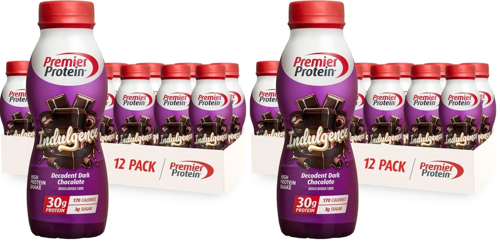 Premier Protein Shake INDULGENCE,Decadent Dark Chocolate,30g Protein,170 Calories,3g Sugar,11.5 fl oz (Packaging May Vary),(Pack of 24)