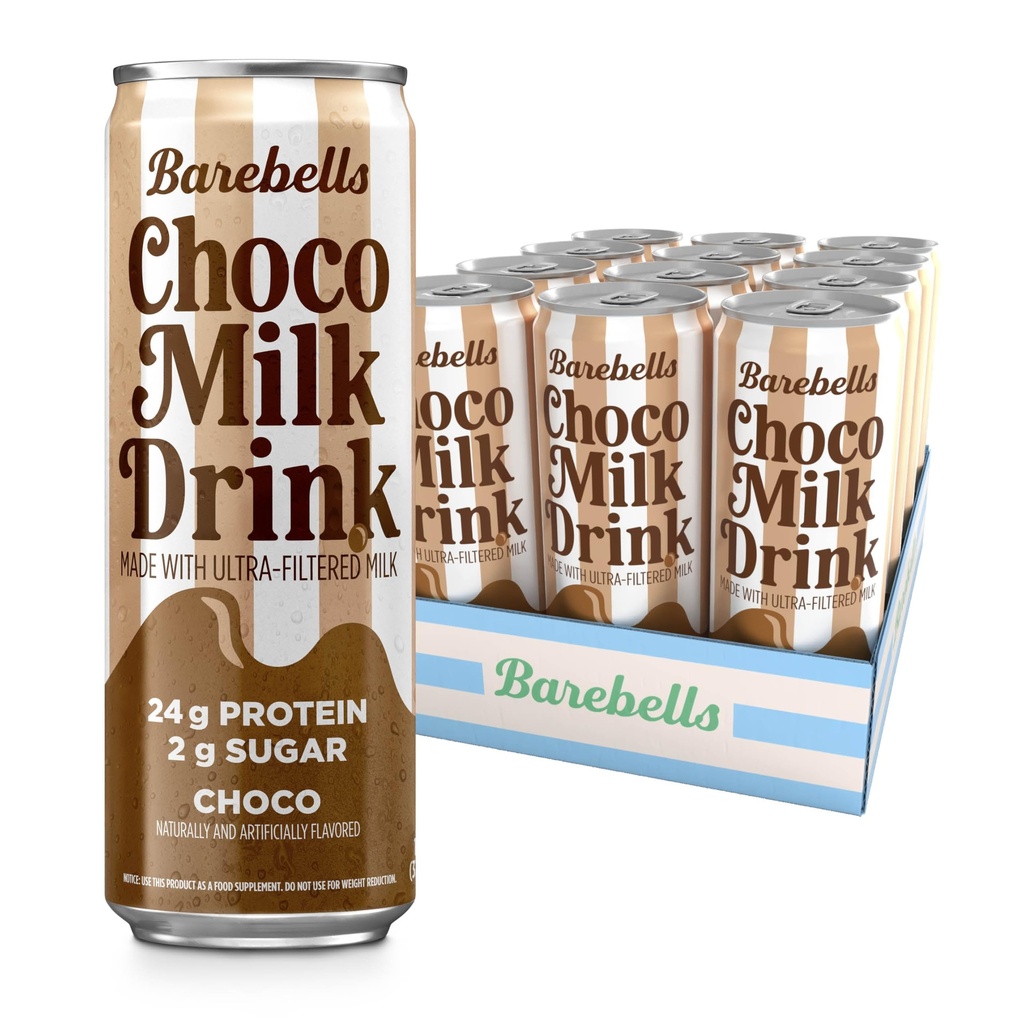 Barebells Protein Milk Drink Chocolate, 24g Protein, No Added Sugar, Smooth Ultra-Filtered Milk, 11.2 fl oz (330ml), 12 Pack