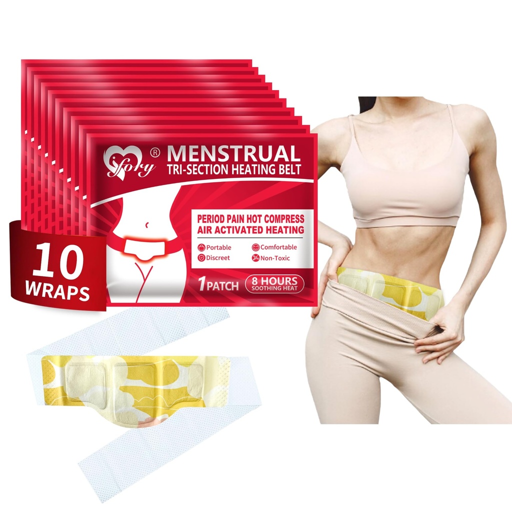 Heating Patches for Period Cramps, Menstrual Heating Belts, Portable Period & Back Heat Therapy Belts, Air Activated Heating, 8 Hours Soothing Heat Relief - 10 Pack Discreet, Cord-Free HeatWraps