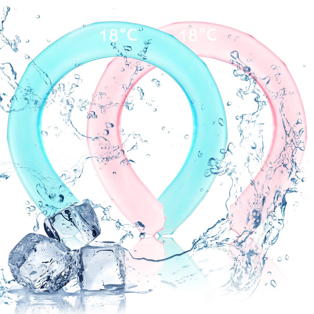 Neck Cooling Tube 2 Pcs Wearable Cooling Neck Wraps Reusable Neck Cooler Heat Cooling Cold Pack Summer Heat Relief for Summer Hot Flashes and Fever, Pink and Blue