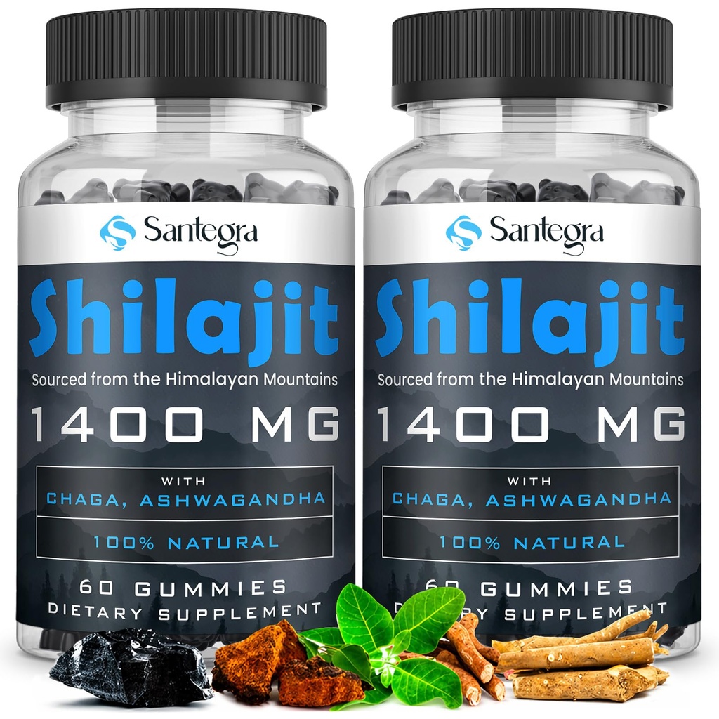 Organic Shilajit Gummies 1400mg, Shilajit for Men & Women, Sugar-Free, Energy, Focus and Immune, 85+ Trace Minerals & Fulvic Acid, 100% Natural, Vegan, 120 Count