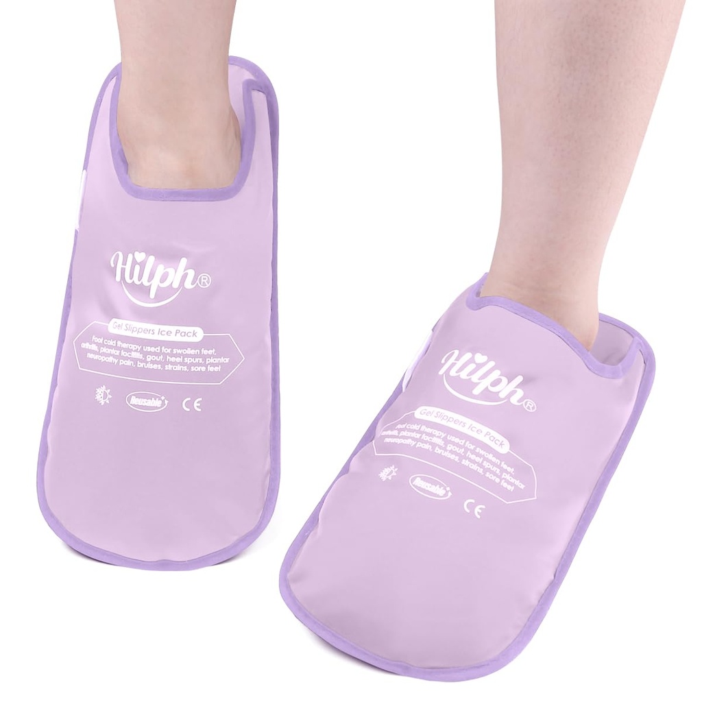 Hilph Foot Ice Pack Slippers for Plantar Fasciitis 2 Packs, Reusable Hot Cold Packs Gel Ice Slipper for Foot and Broken Toes, Gout, Foot Surgery, Neuropathy, Diabetic, Swollen, Purple