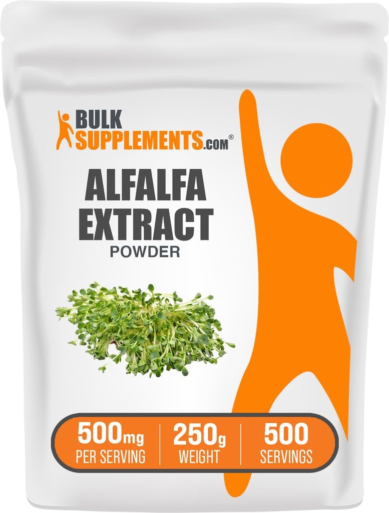 BulkSupplements.com Alfalfa Extract Powder - Alfalfa Supplement, Green Superfood Powder - Vegan & Gluten Free, Green Supplements - 500mg per Serving, 250g (8.8 oz) (Pack of 1)
