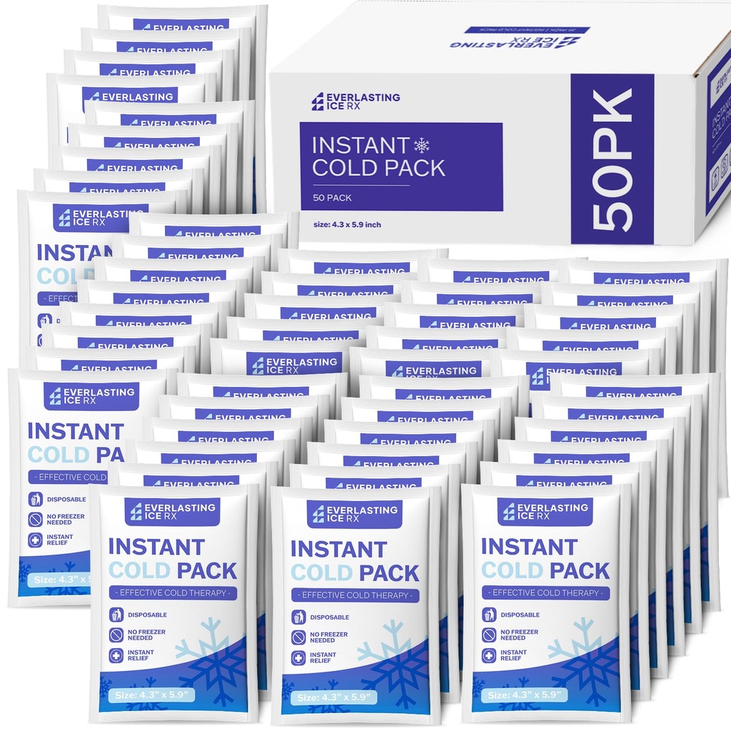 50 Pack Instant Ice Packs for Injuries, Disposable Instant Cold Pack