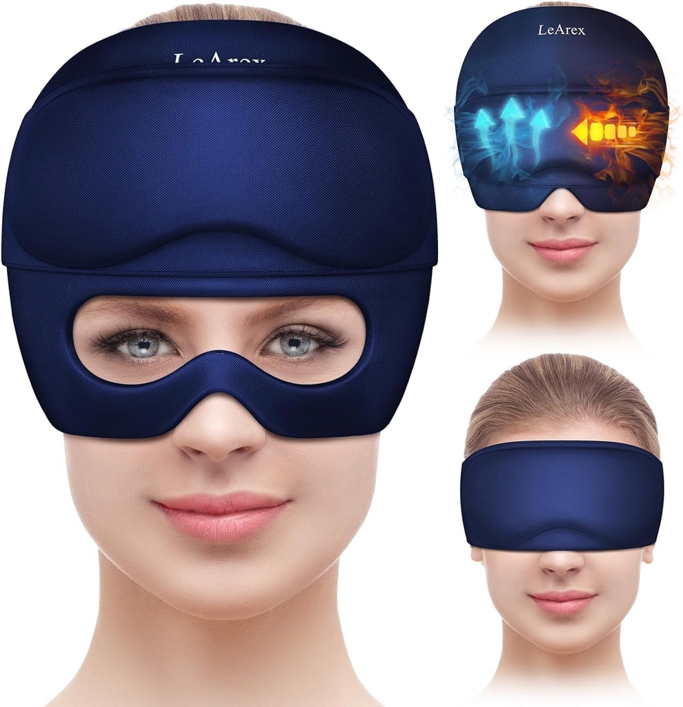 Migraine Relief Cap，2 in 1 Headache Relief Cap with Gel Eye Mask Ice Head Wrap Hot and Cold Therapy Hat for Headache Puffy Eyes Sinus and Tension Stress Relief
