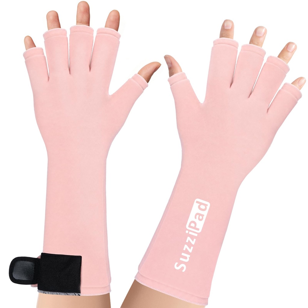 SuzziPad 2PK Hand Ice Pack for Fingers & Forearm, Arthritis & Carpal Tunnel | Extended Length Reusable Cold Wrap for Wrist, Post-Workout, Tendonitis, Cold Therapy Hand Sleeve for Women & Men, L, Pink