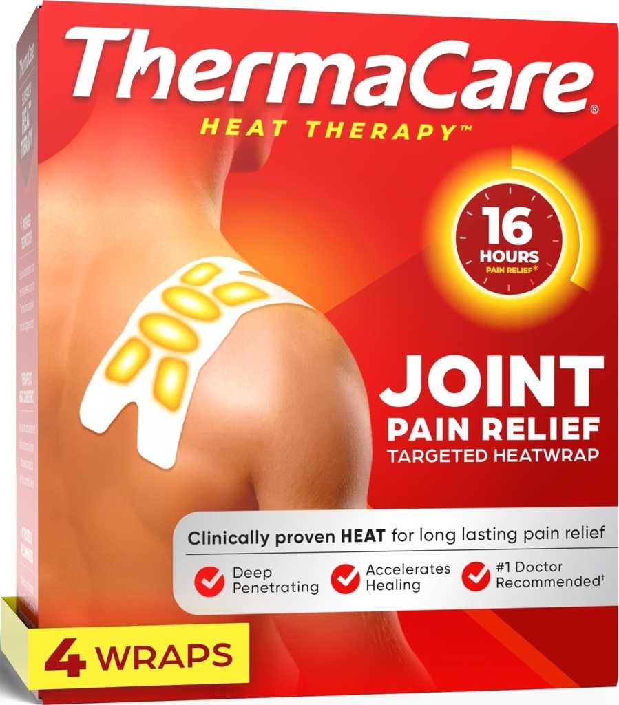 ThermaCare Portable Heating Pads for Muscle & Joint Pain Relief, 4 Count | Adhesive Heat Wraps, Drug-Free Therapy, Flexible, Discreet Patches for Daily Comfort & Wear