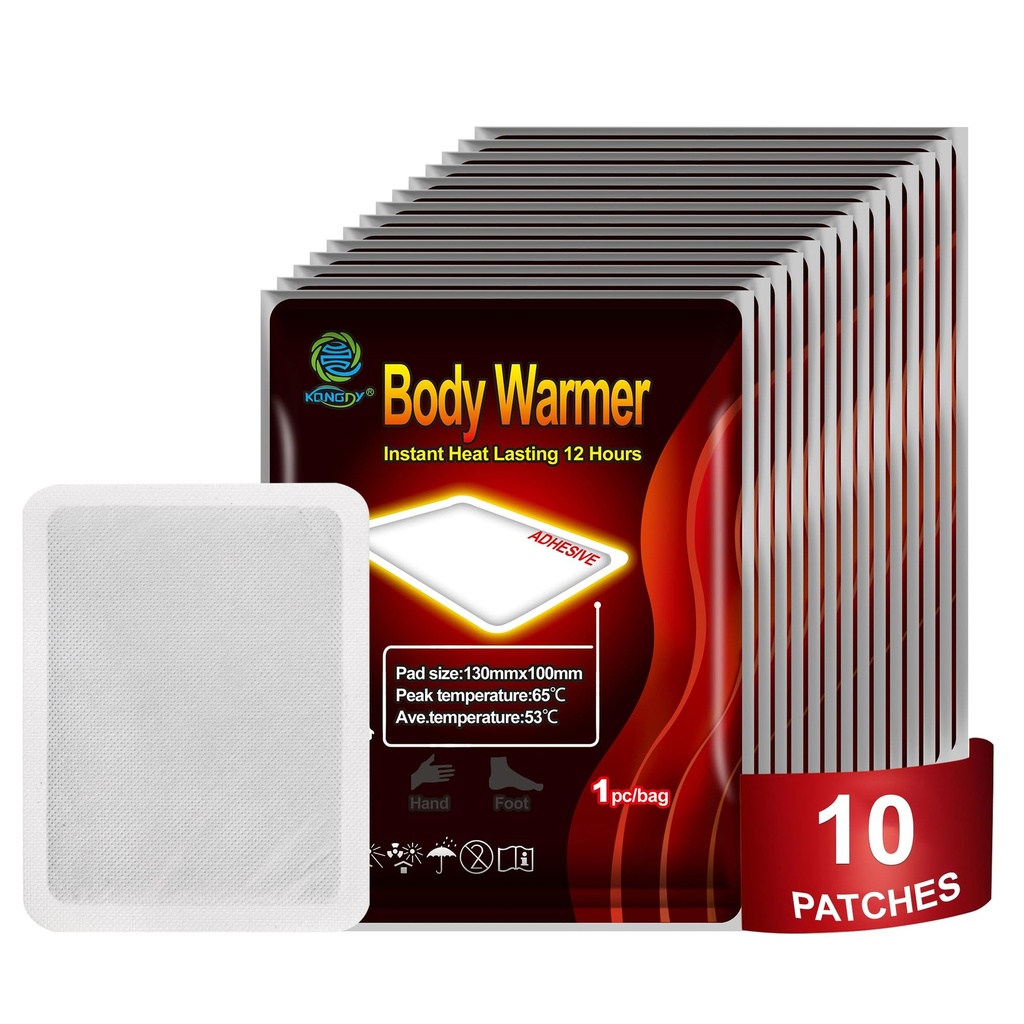 10 Pack Body Warmer Heat Patches, Lasting 10 Hours, 5.12 x 3.94 Inch | Easy to Use Disposable Instant Heating Pads, Portable Individual Packaging, Air-activated Rapid Heating Therapy