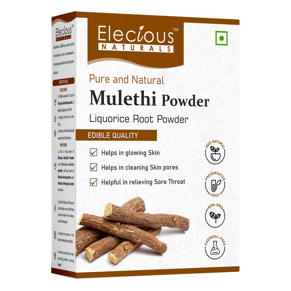 Elecious Mulethi Powder For Face & Eating (200 Grams) | Licorice Powder | Yashtimadhu | Edible | Natural, Preservative-free, Zero-Chemicals