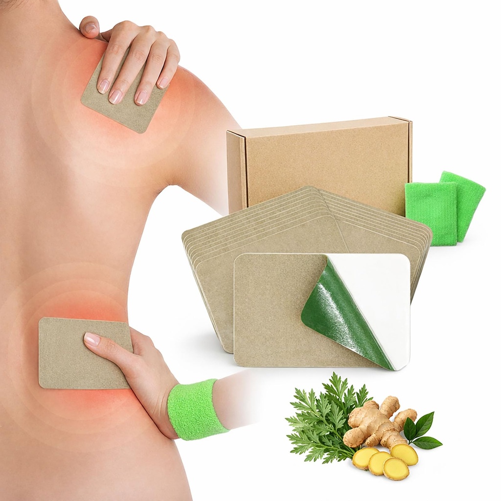 Botanical Heat Patches – Premium Warming Plaster with Ginger, Capsicum & Wormwood - 3" x 5" Herbal Patches for Muscle Comfort on Wrists, Shoulders & Legs with 1 Pair of Sleeves (20ct)