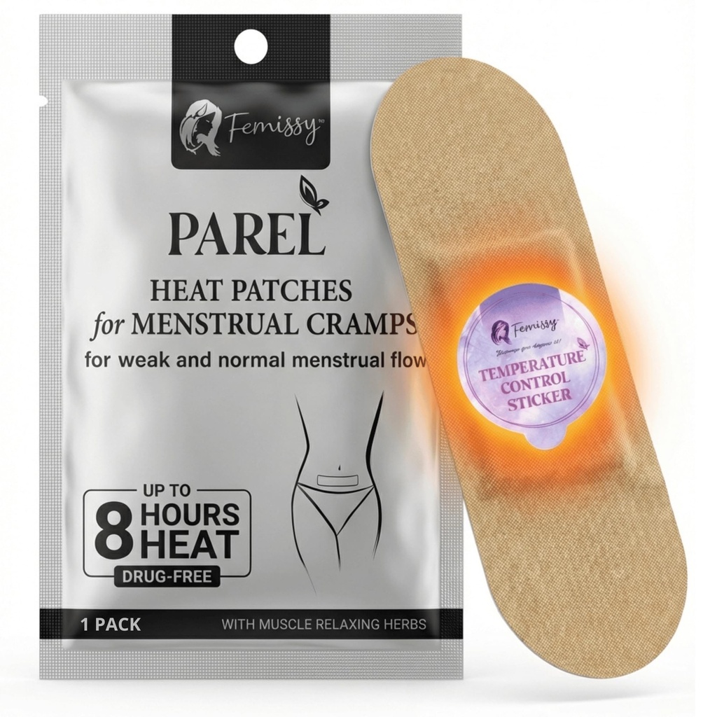 Herbal Period Heat Patches, Tailored for Low-Normal Flow (1 Pc) – 8hr Long-Lasting, Drug-Free Heating Patch for Menstrual Cramps, Bloating & Back Discomfort – Skin-Safe, Strong Hold, On-The-Go Relief