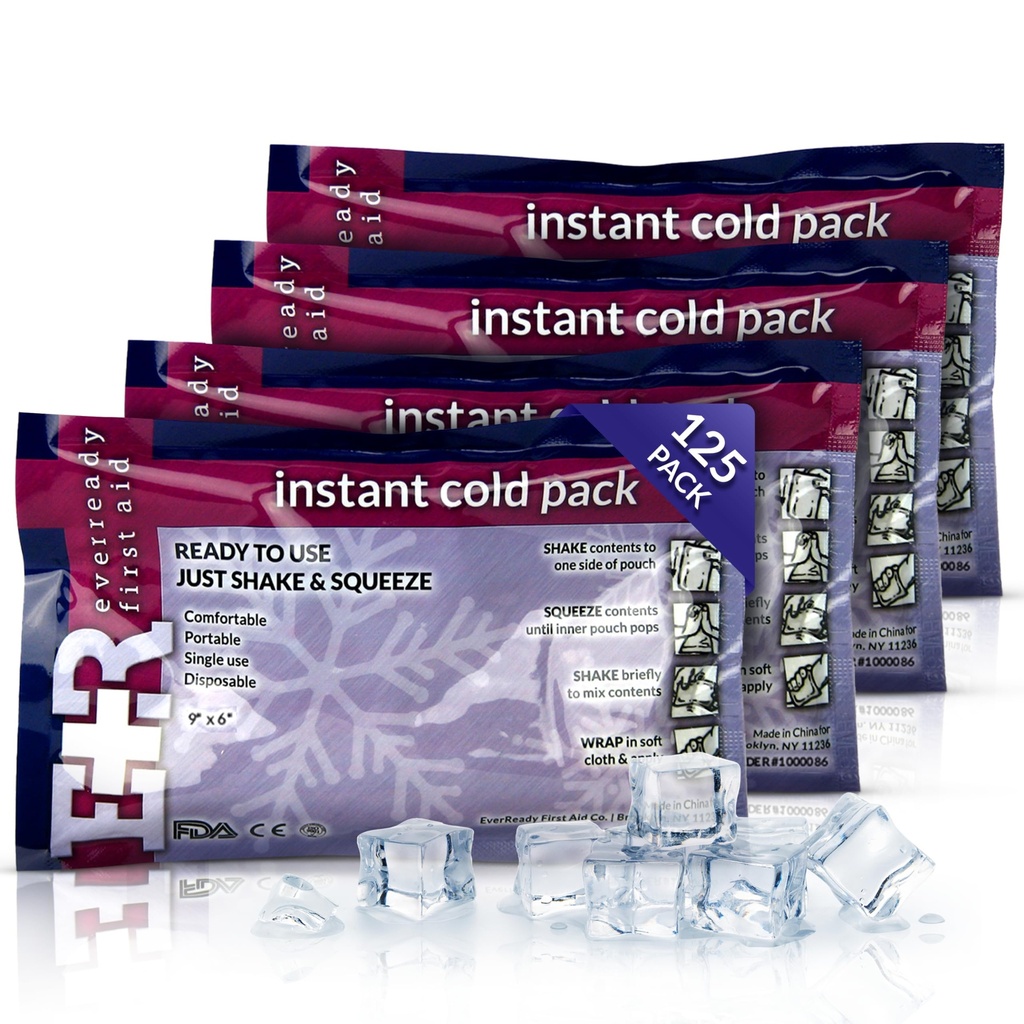 Ever Ready First Aid Disposable Cold Compress Therapy Instant Ice Pack for Injuries 4.5" x 7" - 125 Pack