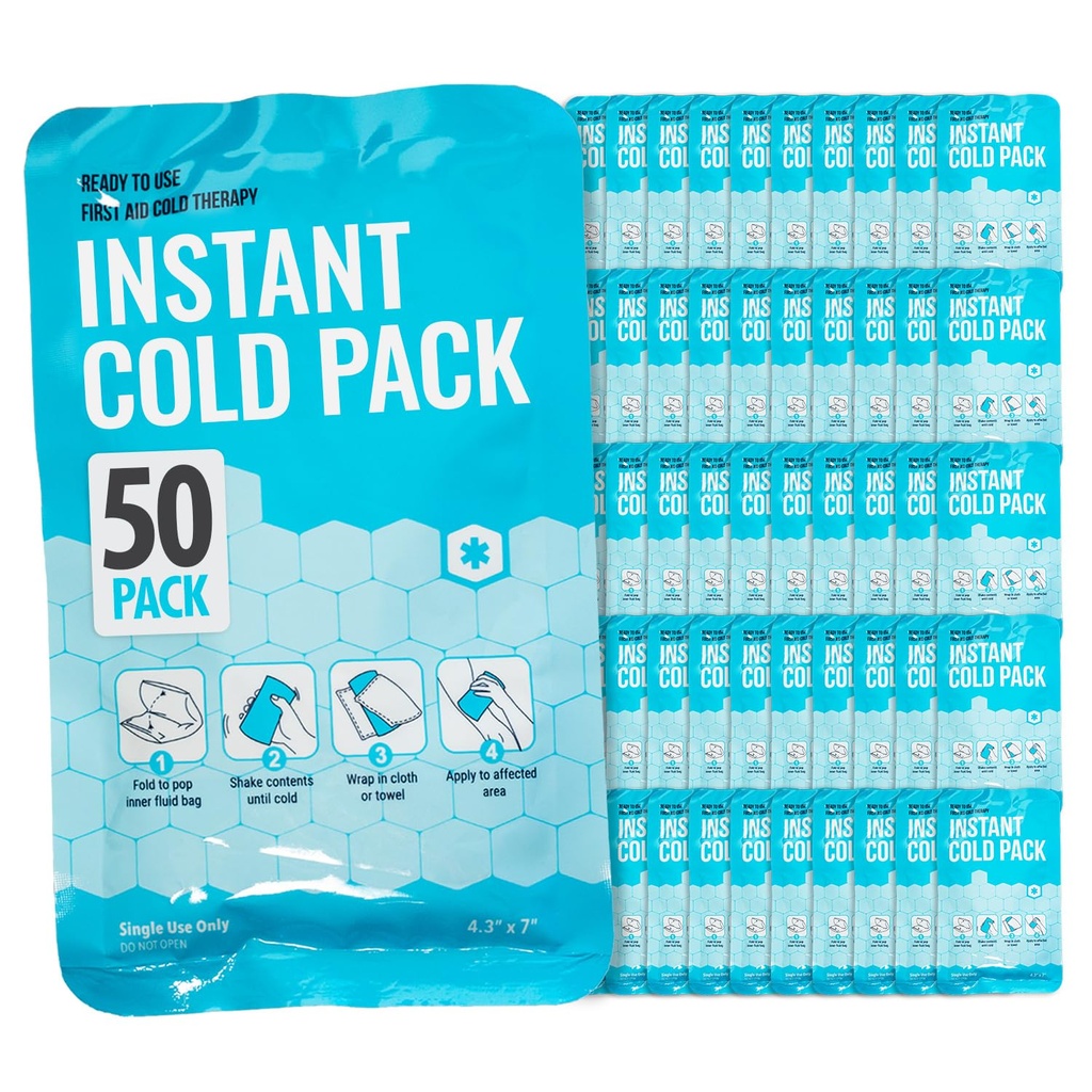 ICEWRAPS 4x7 Instant Cold Pack - Bulk Box of 50 Cold Compress, Single-Use