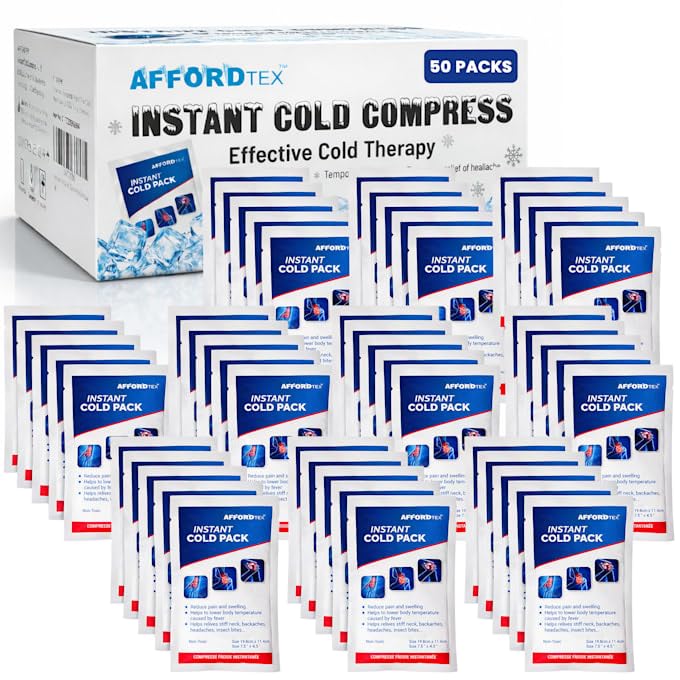 50 Instant Cold Pack, Large Size 7.5 x 4.5 Inches,Value Pack,Ready to use Ice Packs for Injury & Pain Relief (50 per Pk)