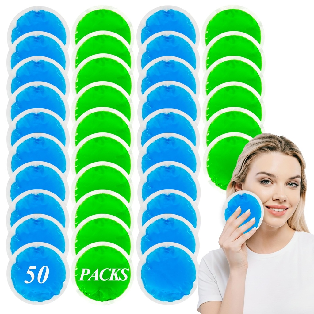 50 Pack Small Ice Pack for Injuries Reusable,Hot & Cold Gel Ice Pack for Face,Eyes,Neck,Teeth,Foot,Headache,Allergies,Shoulder Pain Relief,Warm & Cold Compress for Boo Boos,Students(25Blue+25Green)
