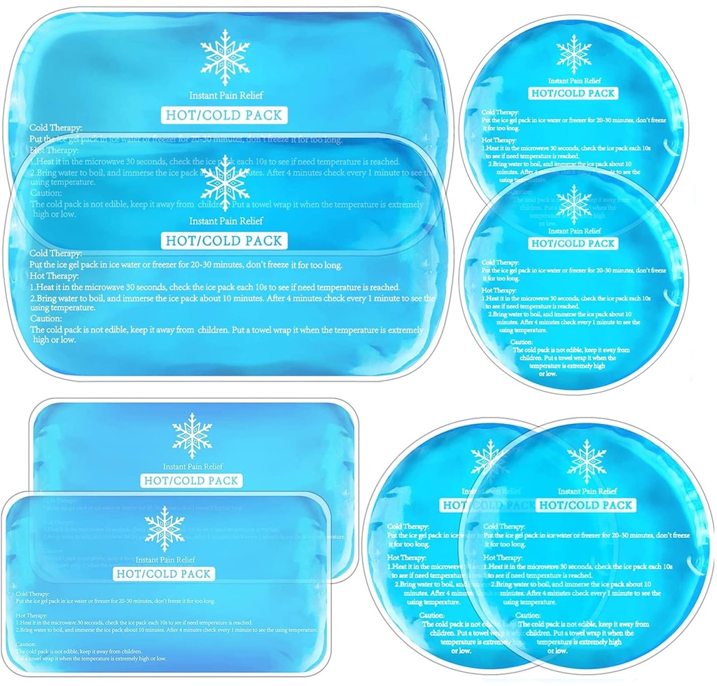 Tutmyrea Ice Packs for Injuries Reusable, 8 Pack Soft Gel Pack, Hot and Cold Compress, Ice Pack for Kids Boo Boo, Cold Packs for Injuries, Migraines, First Aid, Pain Relief, Wisdom Teeth