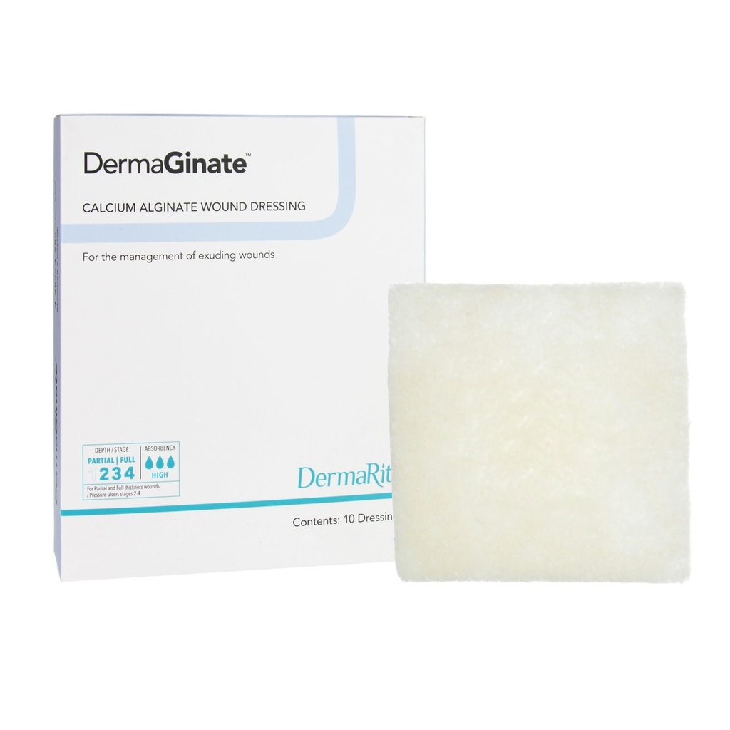 DermaRite DermaGinate, Calcium Alginate Wound Care Dressing, 2 in, 10 ct
