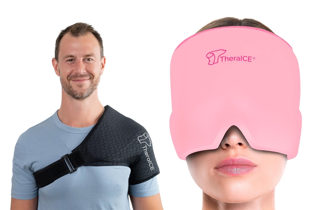 TheraICE Shoulder Ice Pack Wrap, Reusable Ice Pack for Rotator Cuff & Shoulder Pain Relie + TheraICE Migraine Relief Cap
