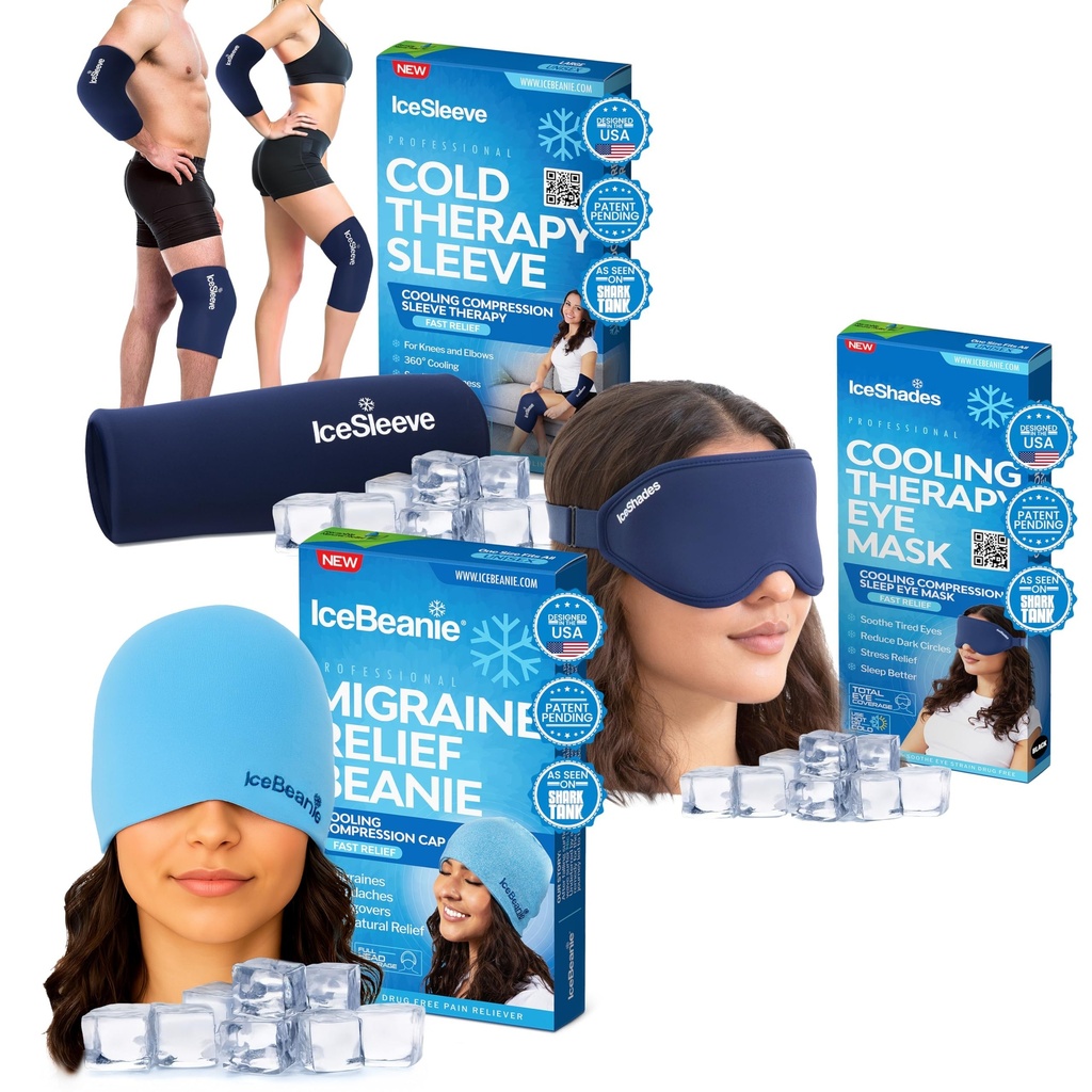 IceBeanie Cold Therapy Bundle with Cap, Eye Mask & X-Large Ice Sleeve