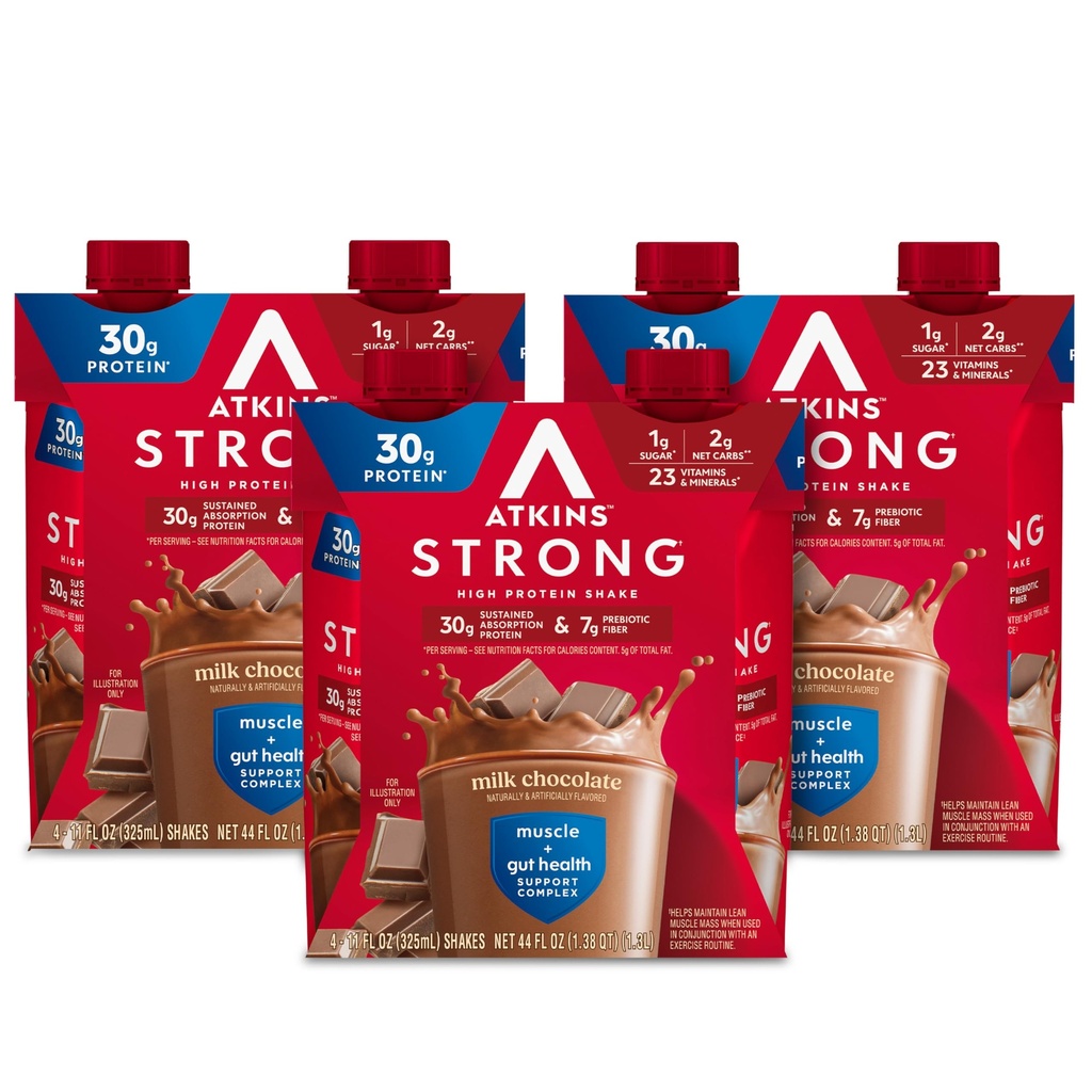 Atkins Strong High Protein Shake, Milk Chocolate Flavored, 12 Count