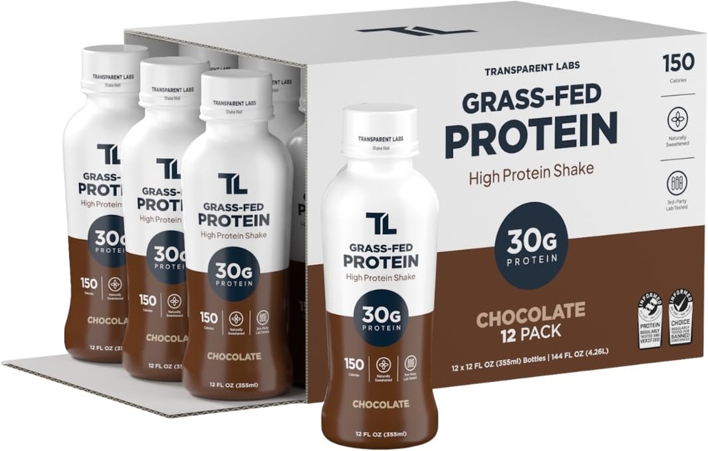 Transparent Labs Grass-Fed Protein Shake - Chocolate - 12 Pack