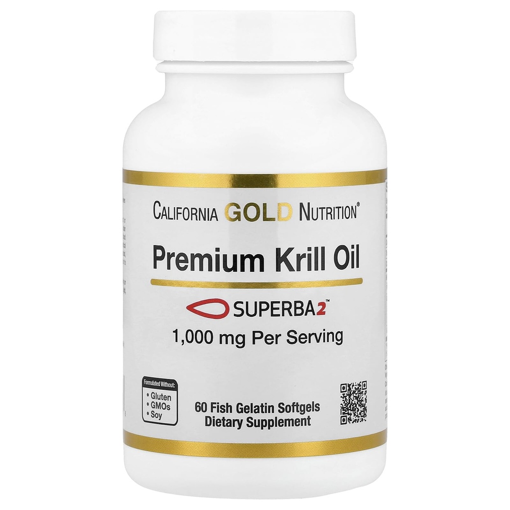 California Gold Nutrition Premium Krill Oil with Superba2 Bioavailable Omega-3s from Antarctic Krill - Heart & Brain Health Support - Gluten Free, Non-GMO - 1000 mg - 60 Fish Gelatin Softgels