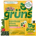 Gruns Multivitamin for Kids, Sugar-Free, Super Greens Superfood Gummy Bears with 20 Vitamins & Minerals, Alfalfa, Spirulina, Chlorella, Prebiotics Fiber for Digestive Health, Adaptogens, 28 ct